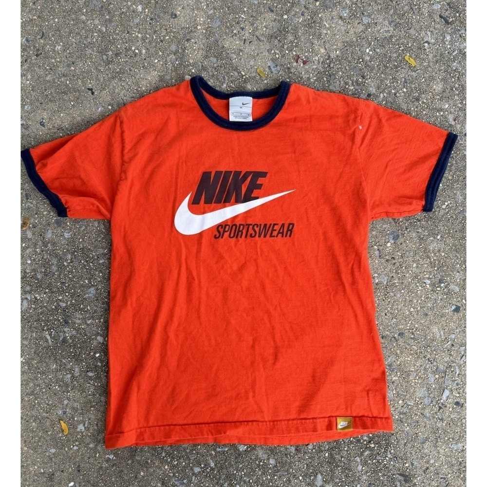 Vintage Nike Sportswear Orange and Navy Ringer Shirt Medium Y2K 90s